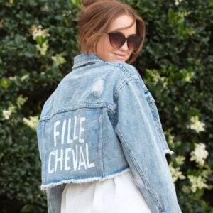 MES X DB FILLE CHEVAL Vintage Painted Denim Cropped Jacket